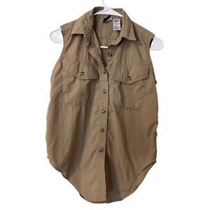 THE NORTH FACE sleeveless tan button up safari hiking Gorpcore quick dry sz S
